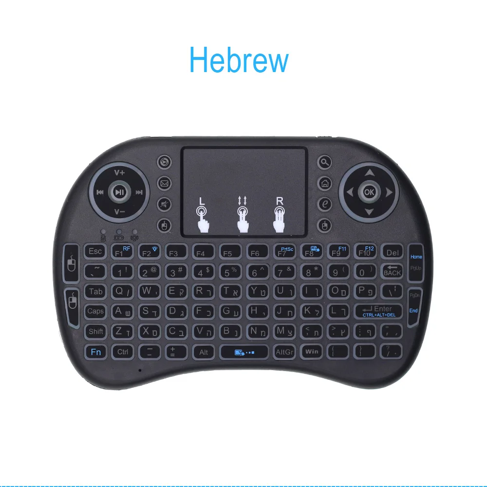 Hebrew С подсветкой i8 Мини Беспроводная клавиатура Русский Французский Испанский Иврит i8+ 2,4G Air mouse тачпад ручной для Android tv BOX Mini PC - Цвет: Hebrew