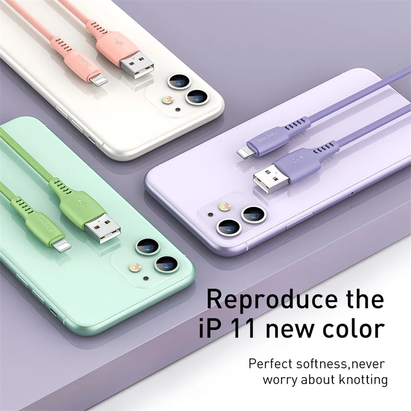 Цветной USB кабель Baseus для iPhone 11 Pro Max Xs Max Xr X 8 7 6 6s Plus 2.4A кабель для быстрой зарядки для iPhone шнур для передачи данных зарядное устройство