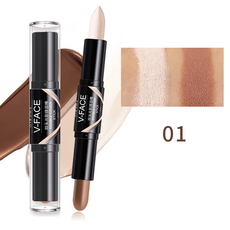 Highlight repair capacity stick female double head dual-use nose shadow repair capacity high light concealer shadow small V face - Цвет: 01