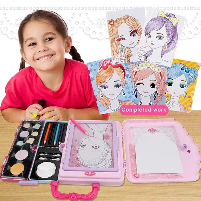  Girls Lighting Painting Board Makeup Box Toy Multi-function Portable Safety Beauty Pretend Play Chi