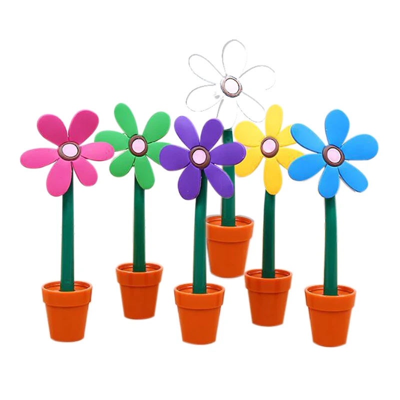 

6Pcs Creative Sunflower Ballpoint Pen Cute Flower Pot Modeling Beautiful Design Stationery For Student Kids As Gift