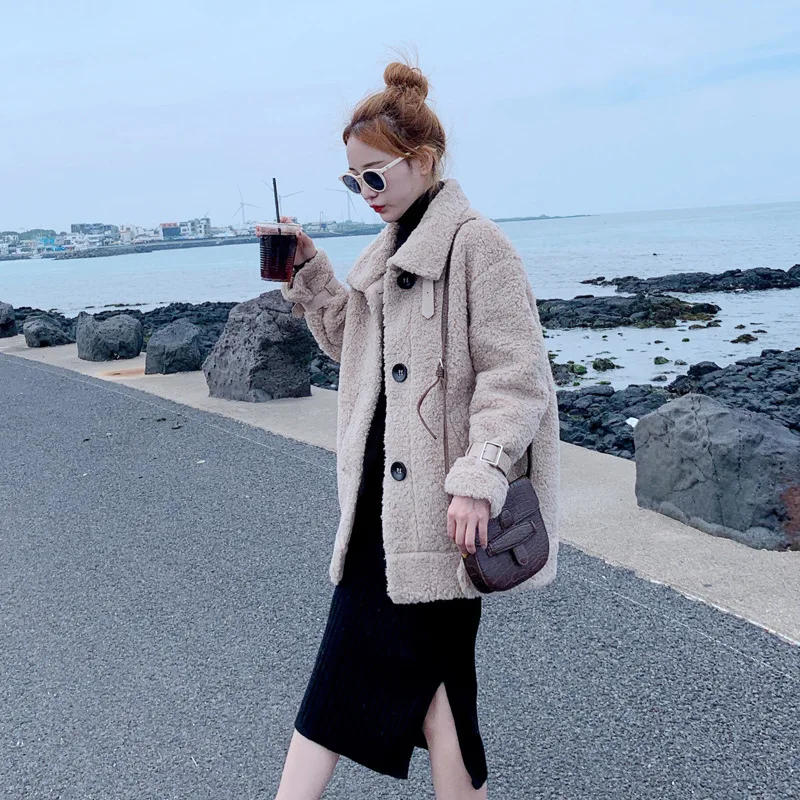 

Lambs Wool Coat Women's Mid-length 2019 Winter New Style WOMEN'S Dress Korean-style Versatile Loose-Fit Online Celebrity Style C