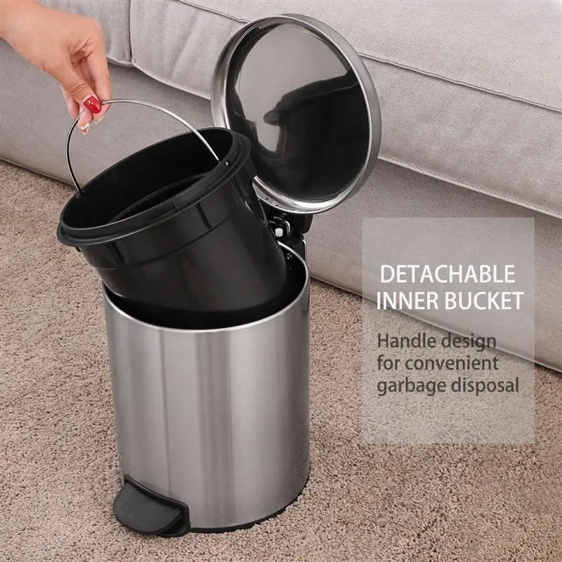 HOMEMAXS мусорное ведро для кухни из нержавеющей стали, круглое мусорное ведро с защитой от отпечатков пальцев, матовое мусорное ведро для кухни и ванной, мусорное ведро