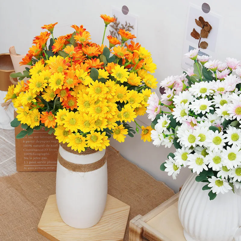 2 Pcs Artificial Daisy Flowers Silk Fake Flowers Bouquet for Wedding Garden Home Party Office Fall Indoor Outdoor Decoration(Blue)