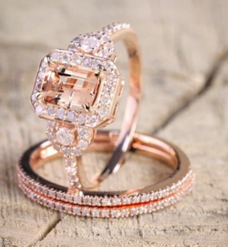 YOBEST набор свадебных колец для женщин Роскошные фианиты Bijoux Ювелирные изделия Роза позолоченный Кристалл Циркон Кольца Обручальное Кольцо