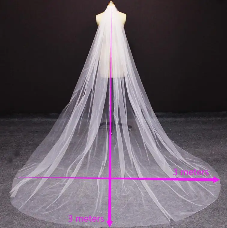 Soft Tulle Long Wedding Veil with Comb High Quality Plain Very Soft White Ivory Cathedral Bridal Veil Wedding Accessories