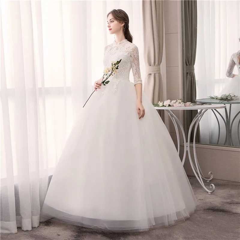 Customized Wedding Dresses Ball Gowns Lace Up New Style Bride Half Sleeve French Embroidery Wedding Dress Vestido De Noiva 3