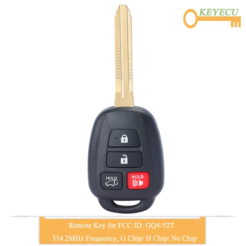 KEYECU пульт дистанционного управления автомобильный ключ для Toyota RAV4 Highlander, Fob 4 кнопки-314,2 МГц-G/H/без чипа-GQ4-52T