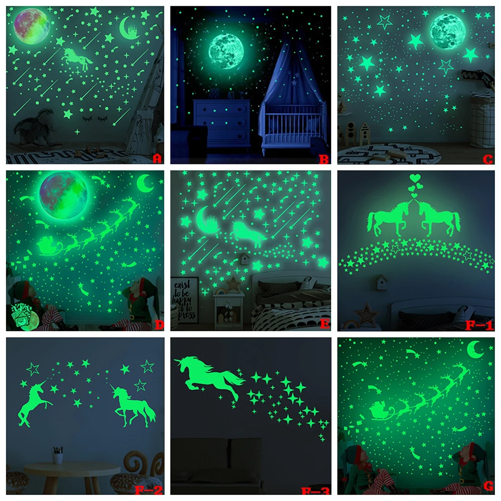 3D Luminous Castle Moon wall stickers Home decor DIY decals kids room decoration Fluorescent unicorn glow in the dark | Дом и сад