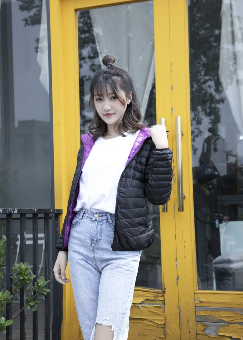 New Style Autumn And Winter Warm Slim Fit Slimming Stand Collar Double-sided Wear Thin down Jacket Women's Short Coat Rever