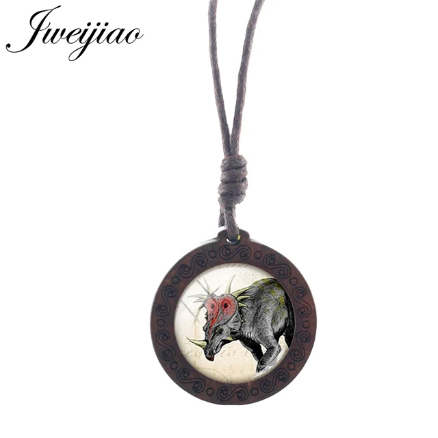 JWEIJIAO Dinosaur Tyrannosaurus Pattern Gothic Necklace Rope Chains Wooden Round Pendant Jewelry Boys Party Accessories NS297 01 NS297 11