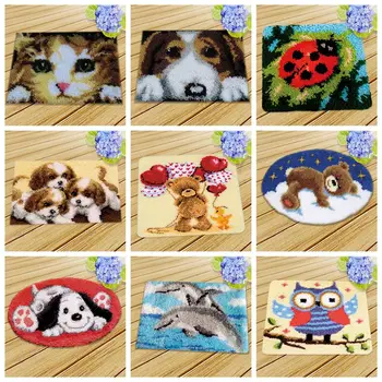 

Embroidery Button Cushion Animals Latch Hook Kit Almofadas DIY Smyrna Knooppakket Klink Haak Kleed Bloemen Needlework Mat Gifts