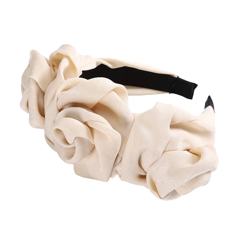 Beige AWAYTR, новинка, Цветочная тканевая повязка на голову, женское цветочное бутонное украшение лента для волос, Дамская Ретро петля для волос, женский головной убор, аксессуары для волос - Цвет: Beige