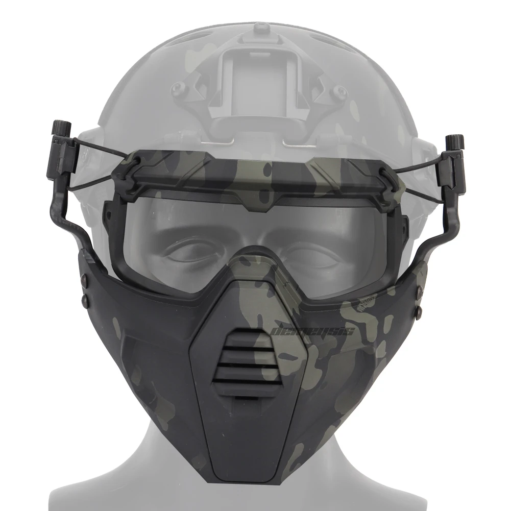 black multicam Тактическая Маска, Набор очков, дышащая Военная Пейнтбольная страйкбольная маска с очками, Охотничья защитная маска и очки - Цвет: black multicam