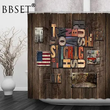 

Brown Wooden Shower Curtain American Country Car Garage Barn Door Pattern Waterproof Multi-size Cortina De Bano Bathroom Decor