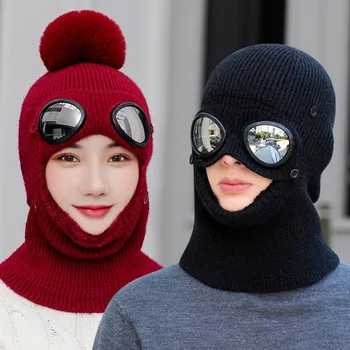 

Winter Knit Hat Neck Warmer Fleece Lined Skull Cap Men Women Outdoor Cycling Glasses Wool Cap FS99