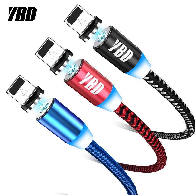 

YBD 1M 2M Magnetic Charge Cable Micro USB Cable For iPhone XR XS Max X Magnet Charger USB Type C Cable LED Charging Wire Cord