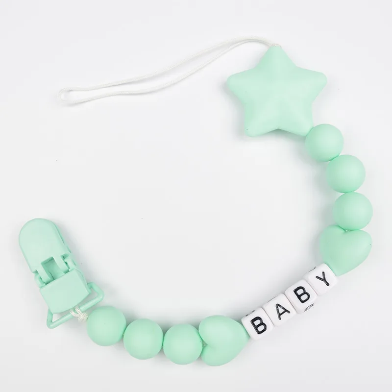 Светло-зеленый Чип и Дейл персонализированные имя ребенка соска зажимы соска держатель цепь Звезда силиконовый бисер ребенок прорезывание зубов манящая игрушка Душ подарок - Цвет: Светло-зеленый