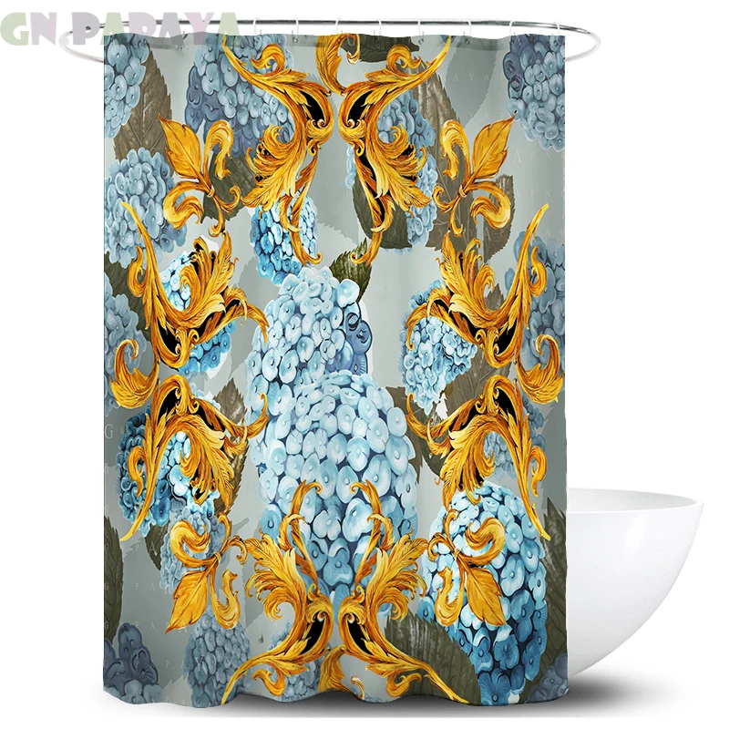 

Tropical retro light blue macrame Bath Curtains Waterproof Polyester Fabric flower Shower Curtains Screen with Hooks Accessories