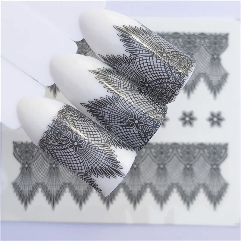Black Sexy Lace Nail Art Water Transfer Nail Tips Decal Temporarily Tattoo Watermark Sticker Decor Tool 1 Sheet