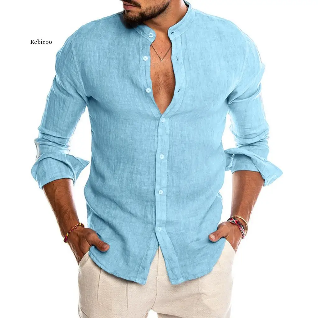 

New Men's Casual Blouse Cotton Linen Shirt Loose Tops Short Sleeve Tee Shirt Spring Autumn Summer Casual Handsome Men Shirt