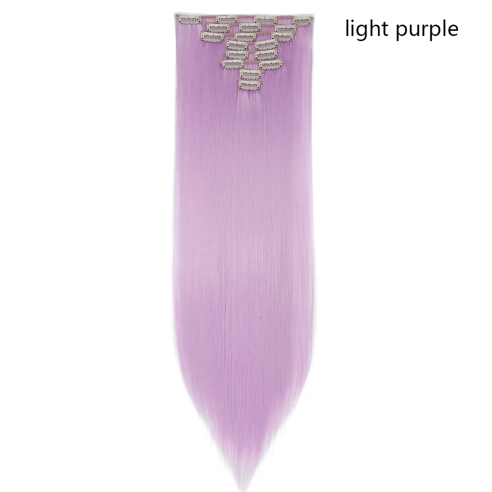 light purple SNOILITE 26 дюймов 8 шт./компл. волосы на заколках для наращивания Натуральные Прямые волосы на клипсах из искусственных волос клип в наращивание волос для женщин - Цвет: light purple