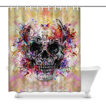 

Cool Skull with Flowers and Gear Steampunk House Decor Shower Curtain for Bathroom Decorative Bathroom Shower Curtain Set with