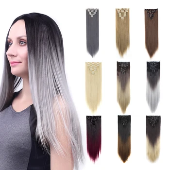 

24"26" Straight Natural Clip In Hair Extensions Long Soft Silky Full Head Thick Full Head Long 8 Pieces 18 Clips Soft Silky
