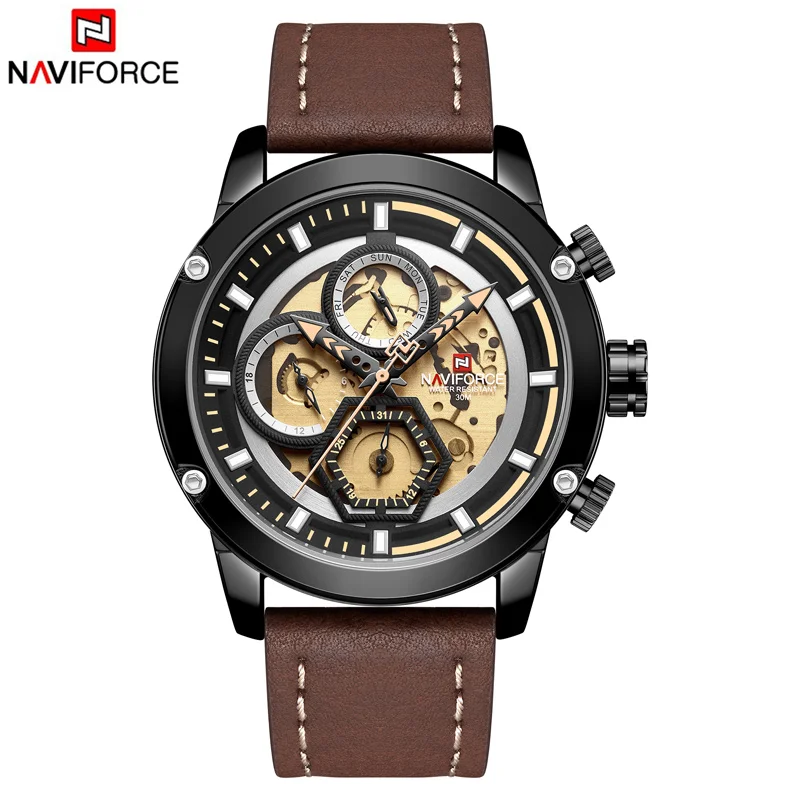 Leather B Y BN NAVIFORCE мужские часы Топ люксовый бренд Модные Кожаные Деловые кварцевые часы мужские армейские военные Виды Спорта Водонепроницаемые наручные часы - Цвет: Leather B Y BN