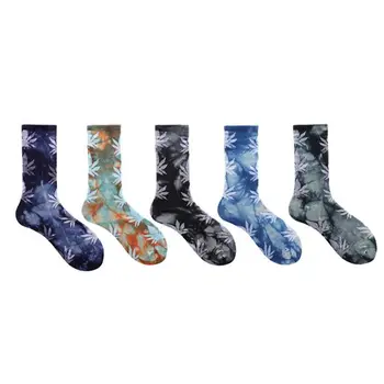 

Low cost men's Mid socks fashion personality printed maple leaf colorful men's socks funny street dance boys cotton sports socks