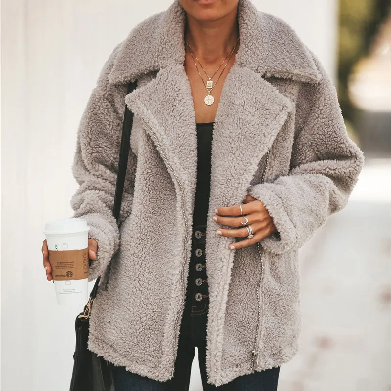 Женская мягкая теплая плюшевая куртка, зимняя куртка на молнии с воротником, флисовое женские пальто, осенняя уличная женская верхняя одежда