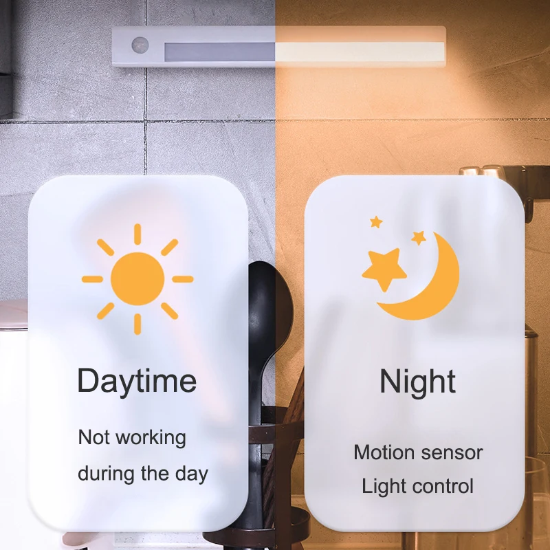Smart Motion Sensor Night Light Battery Powered LED Long Strip Magnetic Cabinet Light Kitchen Wardrobe Cupboard Lighting Lamps