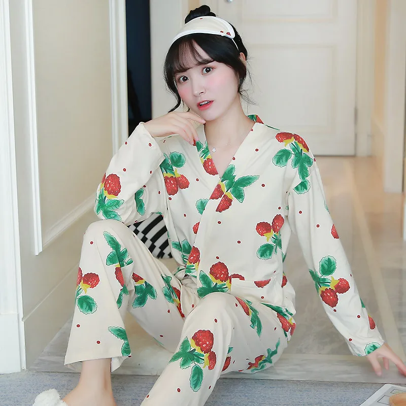 

Autumn New Style Long Sleeve Trousers Japanese Style Kimono Set Sweet Cardigan Pajamas Women Tracksuit Qmilch Send Eye Patch