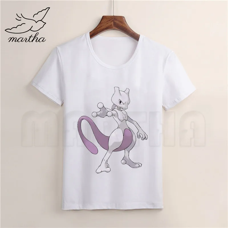 Футболка для мальчиков и девочек с принтом «Mewtwo» и акварельными чернилами; Футболка с принтом «Покемон злодей»; детская забавная футболка с героями мультфильмов; детские летние топы; одежда для малышей - Цвет: WhiteB
