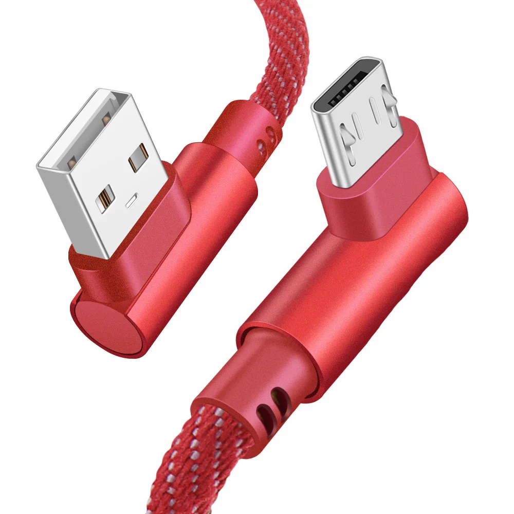 Кабель Micro USB для samsung Xiaomi 90 градусов кабель usb micro 1 м 2 м Быстрая зарядка Шнур данных для huawei Android зарядное устройство через Micro USB - Цвет: Red