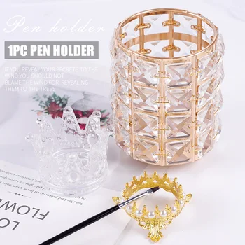 

Three-dimensional Beaded Glass Crown Nail Brush Displayer Stand UV Gel Painting Pen Manicure Tools Holder KG66