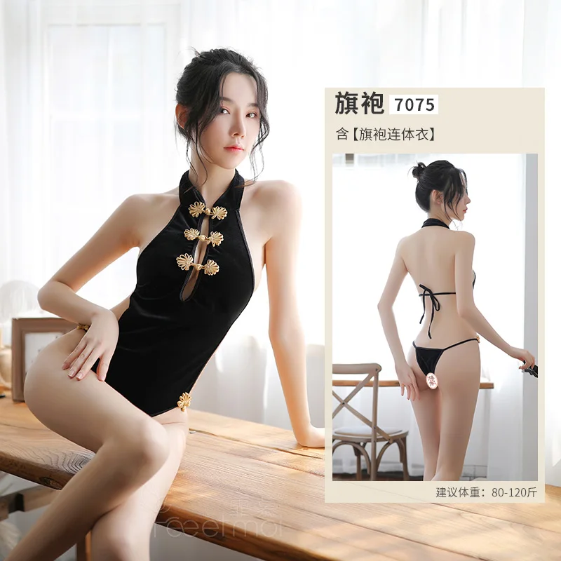Сексуальное нижнее белье Банни девушка униформа сексуальная cheongsam одежда Искушение открытый файл одежда супер шоу страсть костюм шоу - Цвет: Черный