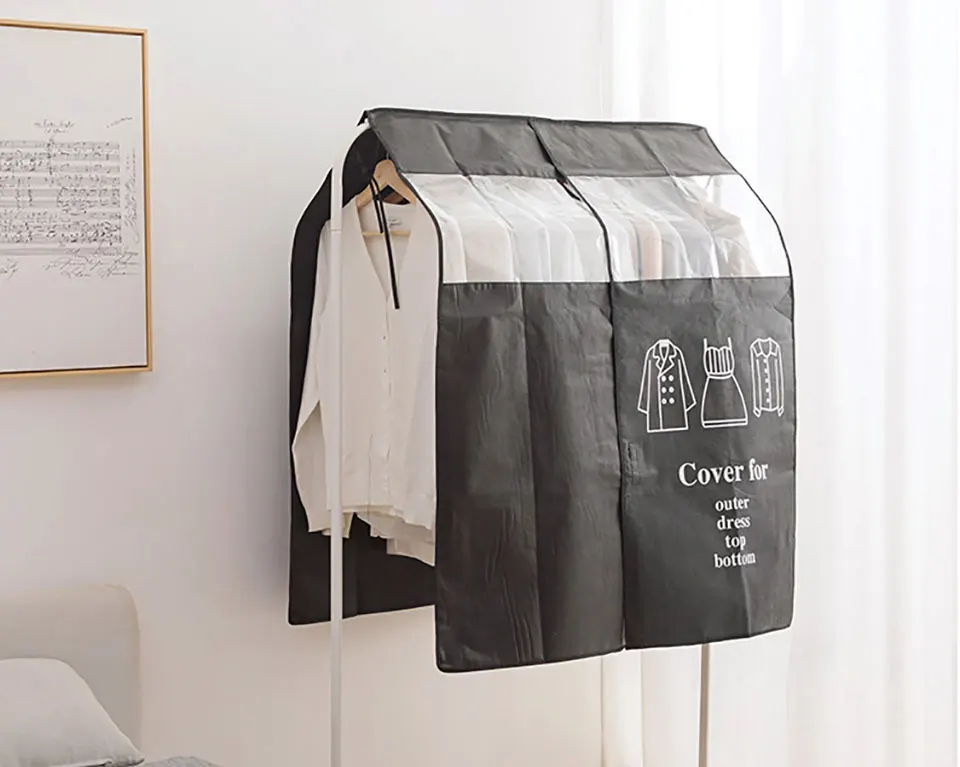 Non-woven Coat Dust Proofing Cover For Home Wardrobe Hanging Overcoat Clothing Cover Suits Pocket Storage Bags Closet Organizer