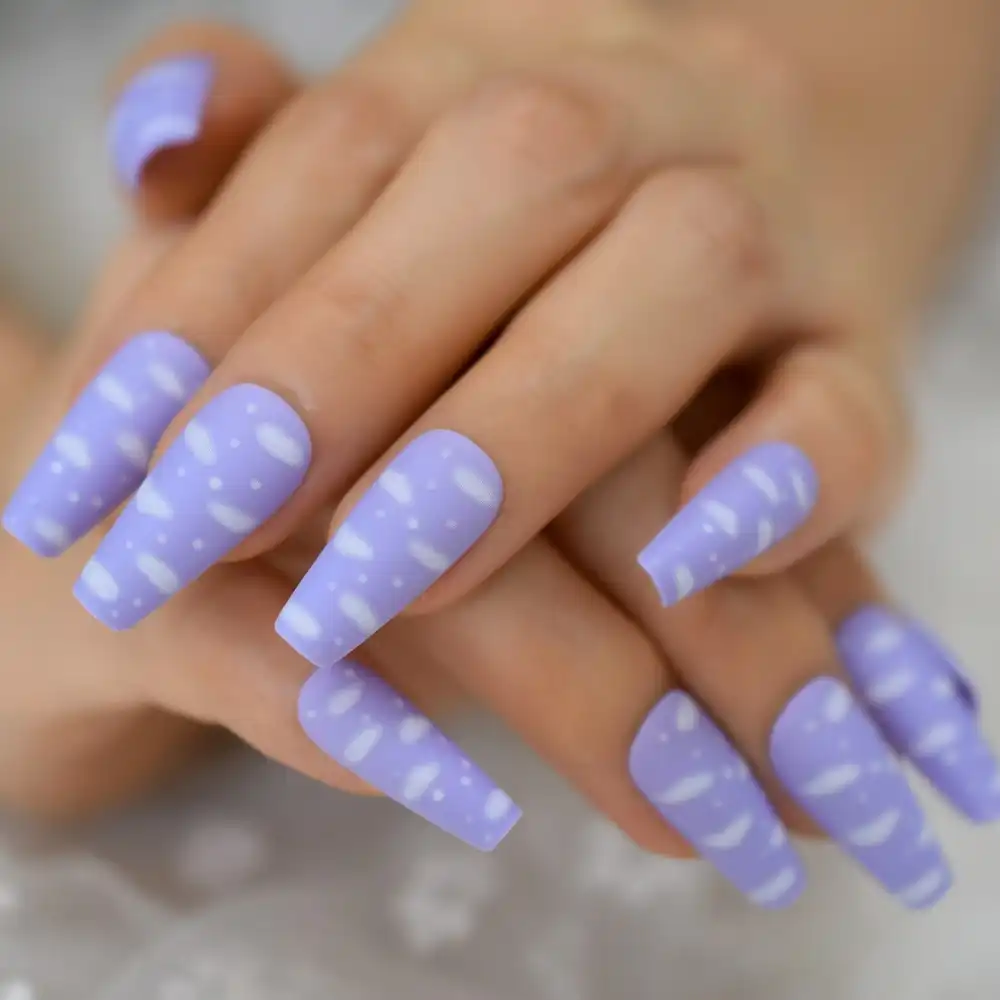Sky White Cloud Baby Purple Press On False Nails Long Ballerina Coffin Popular Matte Frosted Fake Fingersnails Extention Tool False Nails Aliexpress