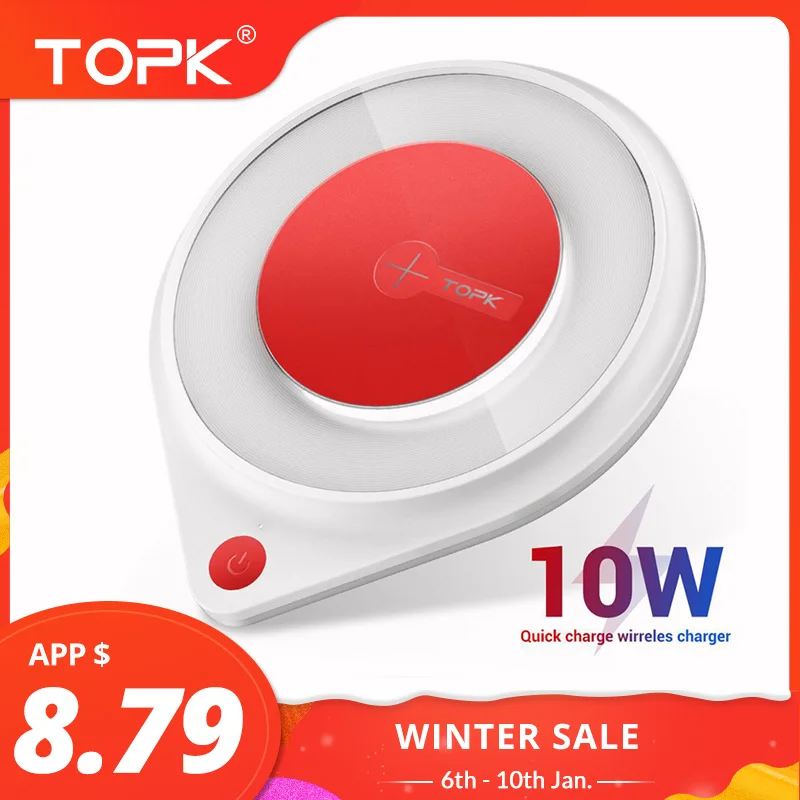  TOPK 10W Schnelle Drahtlose Ladegerät für iPhone 11 XR X Max Pro 8 Plus Nacht Lampe Lade Pad für sa