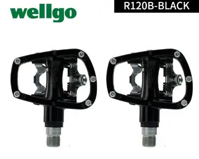 BLACK Wellgo R120B MTB горный велосипед без клипса педали с шипами SPD совместимый велосипед Алюминиевый сплав авто-замок самофиксирующаяся педаль - Цвет: BLACK