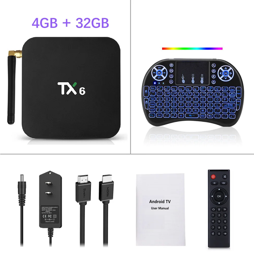TX6 Android Smart tv Box Android 9,0 Allwinner H6 4 Гб 64 ГБ 32 ГБ 4K 2,4 г/5 ГГц двойной WiFi медиа плеер Google Youtube верхняя коробка - Цвет: 4GB 32GB i8blacklit
