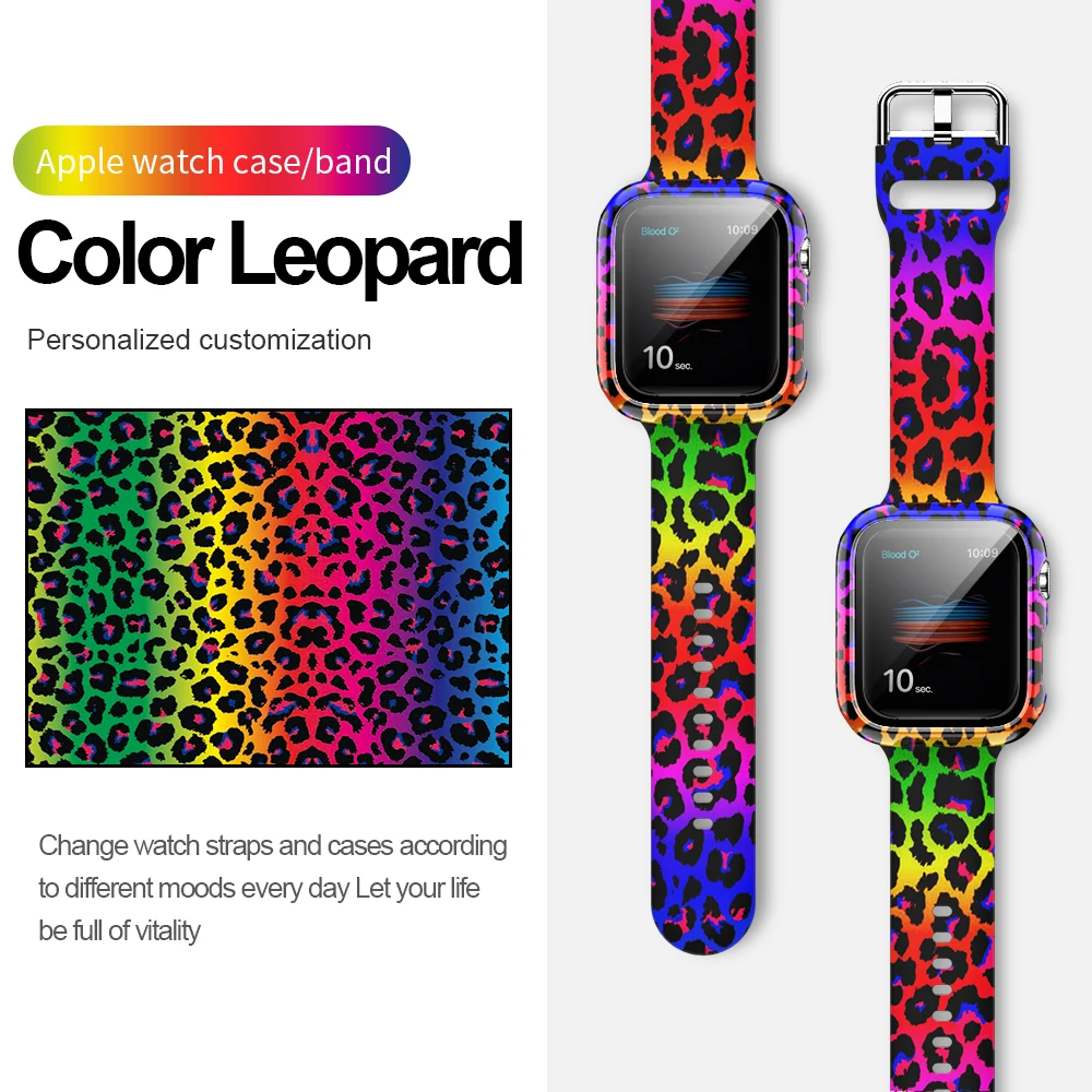 Case+Bands for Apple Watch Band 44 40 42 38mm with Screen Protector Cover, Glass+Silicon Wristband Strap for iWatch SE 654321