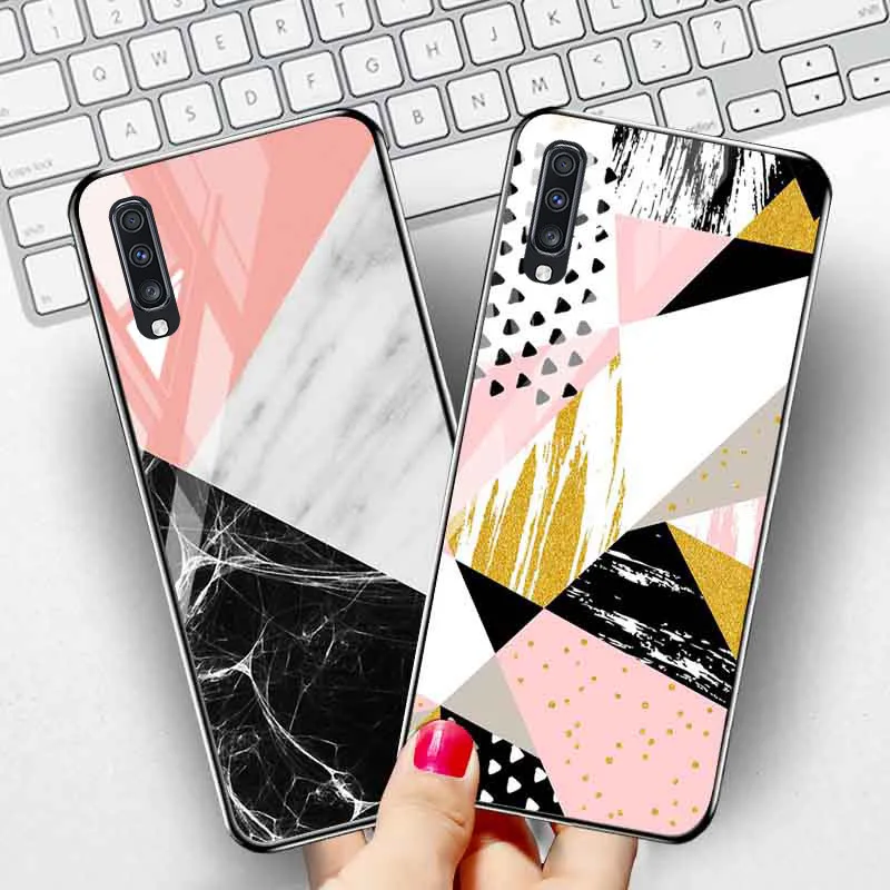 Закаленное Стекло чехол для samsung Galaxy A70 s Мрамор A40 A50 A50s A30s A51 A20 A30 A20s A10s A10 A60 A80 A90