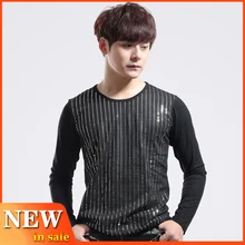 Мужской костюм для ночного клуба, черные полосатые топы с блестками, DS Show, одежда для певцов, сценическая одежда, футболка с длинными рукавами, костюм диджея BL2218