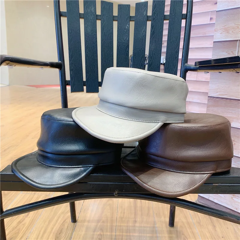 01906-yuchun904127806 fashion street faux leather soft pu solid VISORS cap men women baseball hat