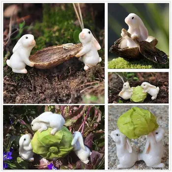 

Miniature Resin Rabbits Cabbage Figurine Micro Landscape Garden Decor Statue Set Resin Hand-painted Animal Fairy Garden Decor