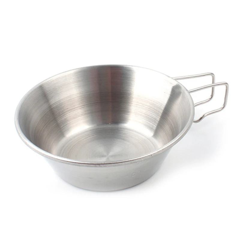 Outdoor 304 stainless steel bowls camping fixed handle bowls picnic rice bowl travel mountaineering travel barbecue portable bow