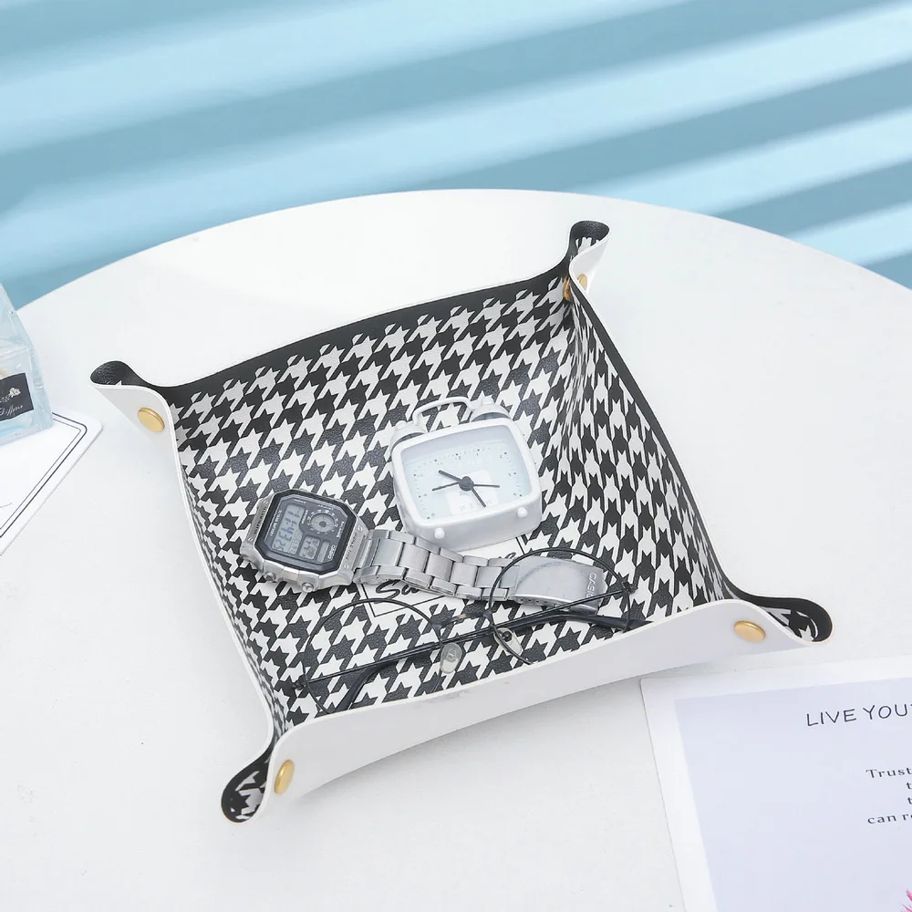 

Foldable PU Leather Desktop Storage Tray For Coin Trinket Multifunctional Home Decoration Accessories Organizer