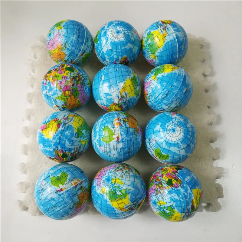 12pcs 6.3cm Earth World Map PU Foam Squeeze Stress Reliver Balls Soft Kids Toys 